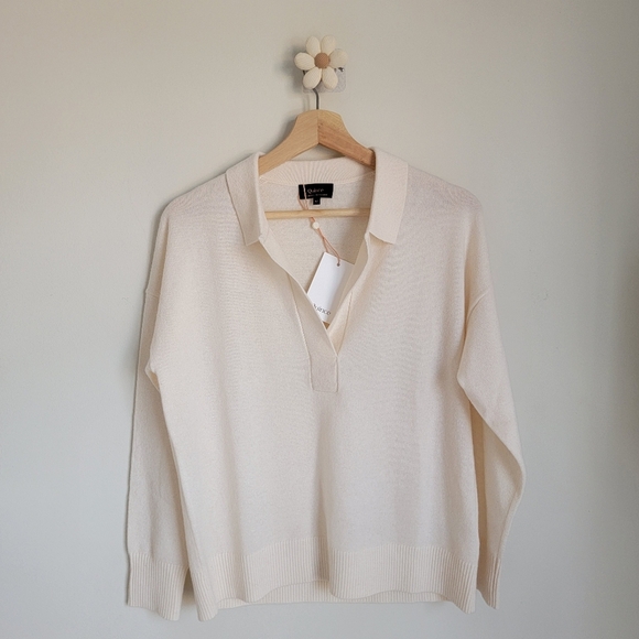 NWT 100% Mongolian Cashmere Polo Sweater in Ivory, M - Picture 9 of 10